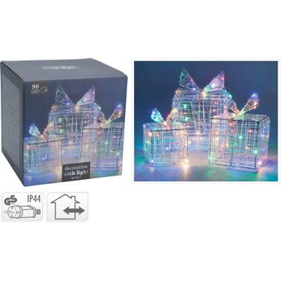 LED cadeaus set van 3 maten 90 lampjes, multicolor LED cadeaus set van 3 maten 90 lampjes, multicolor