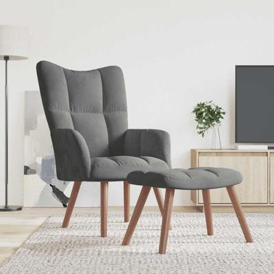Relaxstoel met voetenbank fluweel donkergrijs