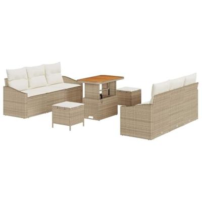 Tuinbankenset met kussen 9 pcs Beige poly rattan