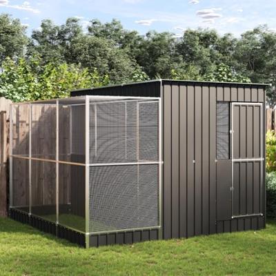 vidaXL Volière met verlengstuk 290x303x216 cm staal zilverkleurig, vogelvolière, papegaaienkooi, grote papegaaienkooi, parkietenkooi, grote vogelkooi