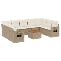 10-delige Loungeset met kussens poly rattan beige - thumbnail