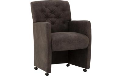 Goossens Eetkamerstoel Oliver grijs microvezel met armleuning en met wielen, stijlvol landelijk