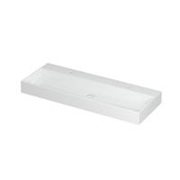 INK United Wastafel Porselein met 2 Kraangaten incl. Porseleinen Click Plug en Verborgen Overloop Systeem - 1200x450x110 mm - Glans Wit - thumbnail