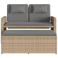 Tuinbankje verstelbaar met kussens poly rattan beige - thumbnail