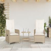 Tuinstoelen 2 st verstelbaar met tafel poly rattan beige - thumbnail