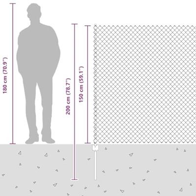VidaXL Hek met paal grijs 1,5 x 10 m staal en pvc