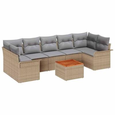 Tuinbankenset met kussen 8 pcs Beige poly rattan
