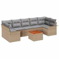 Tuinbankenset met kussen 8 pcs Beige poly rattan - thumbnail