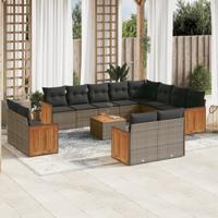 13-delige Loungeset met kussens poly rattan grijs - thumbnail