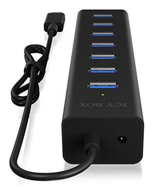 ICY BOX IB-Hub1700-C3 7x USB Type-C Hub met 7x USB 3.0 (Type-A) poorten en voeding, geïntegreerde kabel, aluminium, zwart