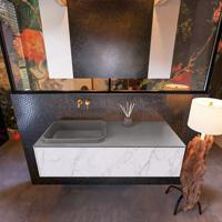 Badkamermeubelset Mondiaz Erin 120 cm met 1 Lade met RIDGE Wastafel Links Dark grey Zonder Kraangaten Greeploos Mat Carrara - thumbnail