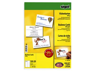 Sigel DP830 Bedrukbare visitekaarten 85 x 55 mm Helderwit 150 stuk(s) Papierformaat: DIN A4