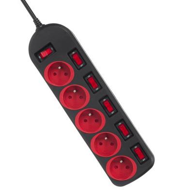 Maclean MCE204 power uitbreiding 1,5 m 5 AC-uitgang(en) Binnen Zwart, Rood - thumbnail