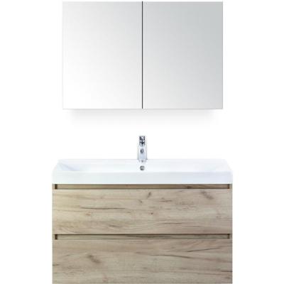Maxx XL Badmeubelset 100 cm - Craft Oak - Wastafel Just 1 Kraangat met Spiegelkast