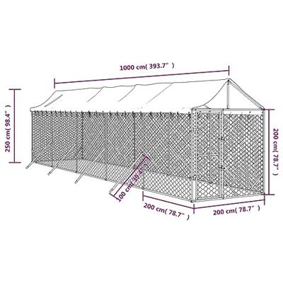 Hondenkennel met dak 2x10x2,5 m gegalvaniseerd staal zilver