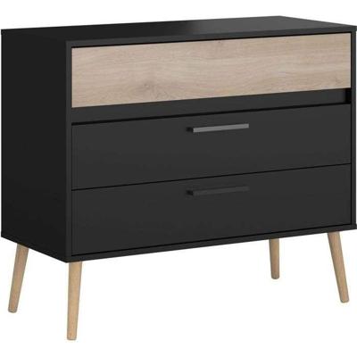 Ladekast - AALBORG - 3 laden - Zwart en eikenhouten afwerking - Scandinavische stijl - B90,8 x D39,9 x H77,5 cm - PARISOT