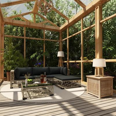 5-delige Loungeset met kussens poly rattan grijs
