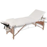 VidaXL Inklapbare massagetafel 3 zones met houten frame (creme) - thumbnail
