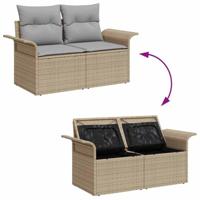 Tuinbankenset met kussen met opslag 6 pcs Beige Poly riet - thumbnail