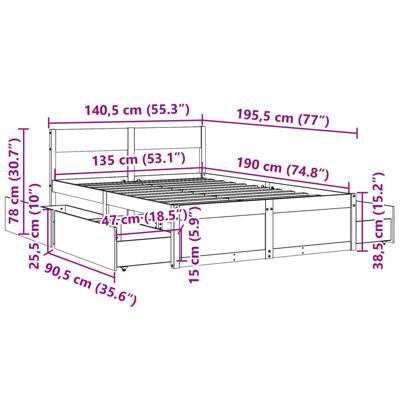 Bedframe zonder matras massief grenenhout 135x190 cm