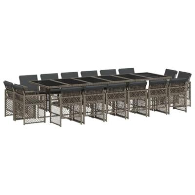17-delige Tuinset met kussens poly rattan grijs