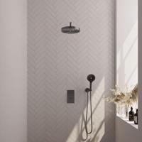 BRAUER Stripe Thermostatische Inbouw Regendouche - 3-weg - rechthoekig - 25cm douchekop - gebogen muurarm - 3-standen handdouche - doucheslang - wandaansluitbocht - gunmetal geborsteld PVD 5-GM-397 - thumbnail