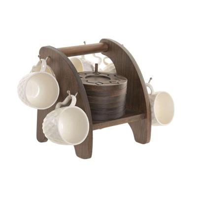 Set van koffiekopjes Home ESPRIT Wit Donkerbruin Bamboe Porselein 90 ml 6 Onderdelen