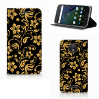 Motorola Moto C Plus Smart Cover Gouden Bloemen - thumbnail