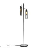 QAZQA Moderne vloerlamp zwart met smoke glas 2-lichts - Stavelot - thumbnail