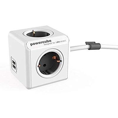 Allocacoc 1402GY/DEEUPC Stekkerdoos | PowerCube Extended | 2x USB-A poorten | 4 Sockets | Wit/Grijs | 1,5 meter