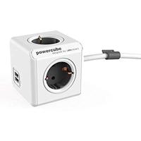 Allocacoc 1402GY/DEEUPC Stekkerdoos | PowerCube Extended | 2x USB-A poorten | 4 Sockets | Wit/Grijs | 1,5 meter - thumbnail