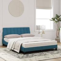 Bed met matras "Hanko" fluweel blauw 120x200 cm - thumbnail