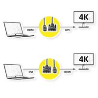 ROLINE DVI HDMI-kabel I Monitorkabel met DVI D 24+1 Dual Link en HDMI male I 4K Ultra HD 1m zilver/zwart - thumbnail