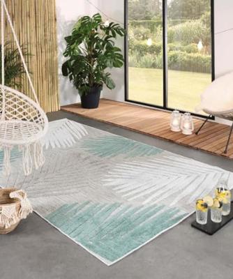 Boho&me Buitenkleed palmbladeren - Verano grijs|mint - 160x240 cm