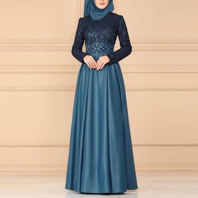 Lace stiksels retro grote Swing jurk etnische stijl lange mouwen slanke jurk grootte: XXXXXL (blauw)