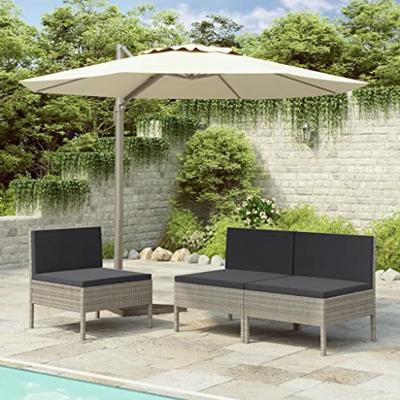 VidaXL Tuinstoelen 3 st met kussens poly rattan grijs