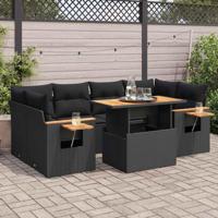7-delige Loungeset met kussens poly rattan acacia zwart - thumbnail