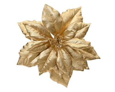 Poinsettia op clip 24 cm goud