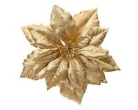 Poinsettia op clip 24 cm goud - thumbnail
