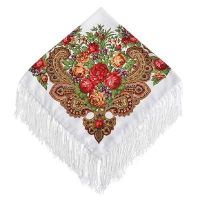 Rode bloem op witte etnische stijl retro kwast vierkante sjaal bloem patroon hoofddoek sjaal grootte: 90 x 90cm