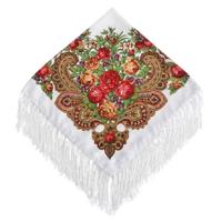 Rode bloem op witte etnische stijl retro kwast vierkante sjaal bloem patroon hoofddoek sjaal grootte: 90 x 90cm - thumbnail