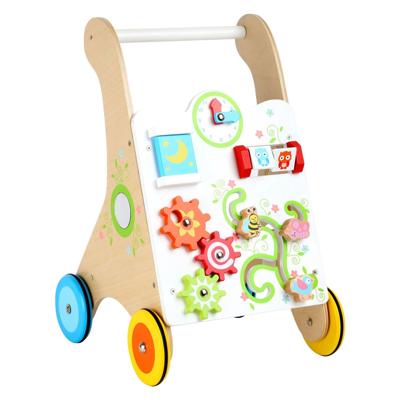 Houten loopwagen met veel felgekleurde details - rubberen wielen Houten loopwagen met veel felgekleurde details - rubberen wielen