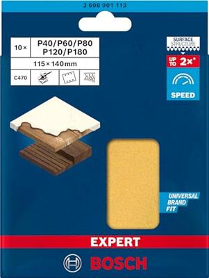 Bosch Accessories EXPERT C470 2608901113 Oscillerend schuurpapierset Geperforeerd Korrelgrootte (num) 40, 60, 80, 120, 180 (l x b) 140 mm x 115 mm 10 stuk(s) Bosch Accessories EXPERT C470 2608901113 Oscillerend schuurpapierset Geperforeerd Korrelgrootte (num) 40, 60, 80, 120, 180 (l x b) 140 mm x 115 mm 10 stuk(s)