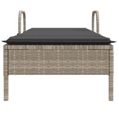 Ligbed met wielen en kussens poly rattan lichtgrijs - thumbnail