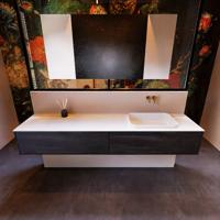 Badkamermeubelset Mondiaz Erin 200 cm met 2 Lades met RIDGE Wastafel Rechts Talc Zonder Kraangaten Greeploos Mat Dark Brown - thumbnail