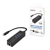 LogiLink USB 3.2 Gen 1 (USB 3.0) Adapter [1x USB 3.2 Gen 1 stekker C (USB 3.0) - 1x RJ45-bus, USB 3.2 Gen 1 bus A (USB 3.0)] USB-C 3-Port Hub with Gigabit - thumbnail