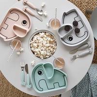 Bord DONE BY DEER Stick&Stay Olifant in silicone blauw - thumbnail