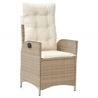 Tuinstoel verstelbaar met kussens poly rattan beige - thumbnail