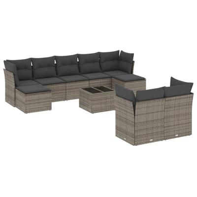 9-delige Loungeset met kussens poly rattan grijs