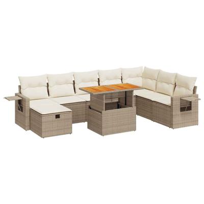 9-delige Loungeset met kussens poly rattan acacia beige